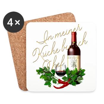 dans ma cuisine Je suis Chef Wine Glass Bottle - Dessous de verre (lot de 4) - blanc - Devant
