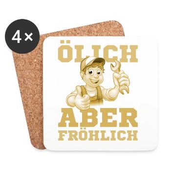 Öl & Fröhlicher Mechaniker - Untersetzer (4er-Set) - Weiß - Vorne
