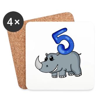 5 Jahre alt - 5. Geburtstag mit Tier Motiv - Untersetzer (4er-Set) - Weiß - Vorne