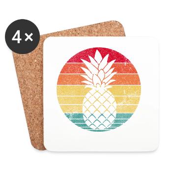 Ananas Früchte Retro Stil Vintage - Untersetzer (4er-Set) - Weiß - Vorne