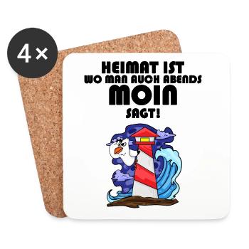 Nordsee Plattdeutsch Spruch Moin Möwe Leuchtturm - Untersetzer (4er-Set) - Weiß - Vorne