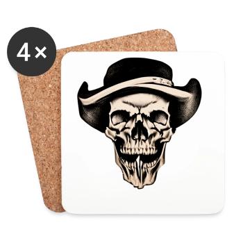 Skull with Hat - Vintage Cowboy Skull - Coasters (set of 4) - white - Front