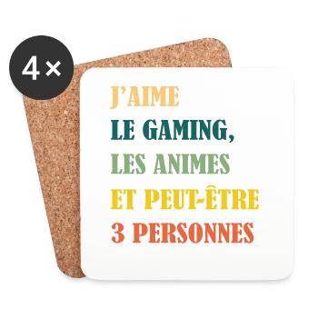 J'aime les animes et peut-etre 3 personnes - manga - Dessous de verre (lot de 4) - blanc - Devant