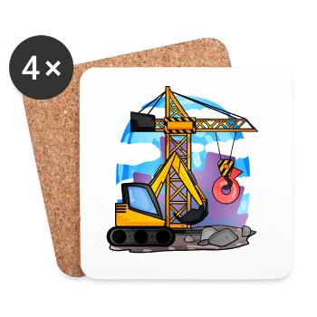 6ème anniversaire 6 ans grue chantier excavatrice garçon - Dessous de verre (lot de 4) - blanc - Devant