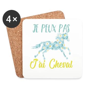 Je peux pas j'ai cheval florale poney equitation - Dessous de verre (lot de 4) - blanc - Devant