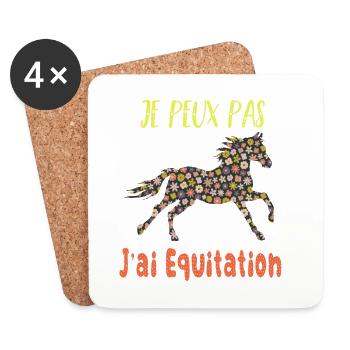 Je peux pas j'ai equitation florale poney cheval - Dessous de verre (lot de 4) - blanc - Devant