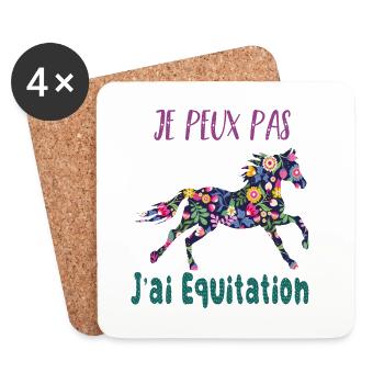 Je peux pas j'ai equitation florale poney cheval - Dessous de verre (lot de 4) - blanc - Devant