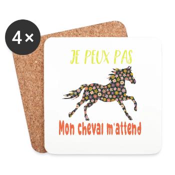 Je peux pas mon cheval m'attend - florale poney - Dessous de verre (lot de 4) - blanc - Devant