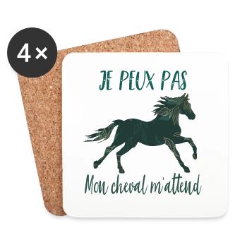 Je peux pas mon cheval m'attend - florale poney - Dessous de verre (lot de 4) - blanc - Devant
