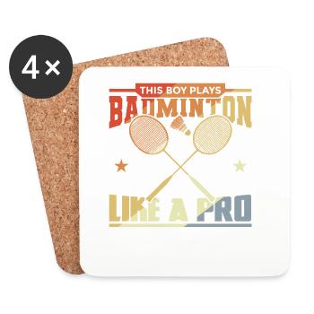 Junge der Badminton spielt - Untersetzer (4er-Set) - Weiß - Vorne