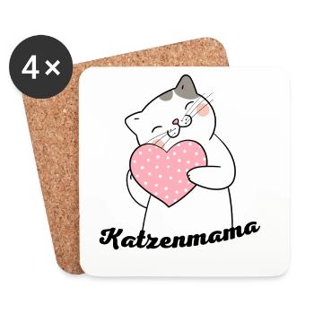 Katzenliebe Pinkes Herz Kuschelbild - Untersetzer (4er-Set) - Weiß - Vorne