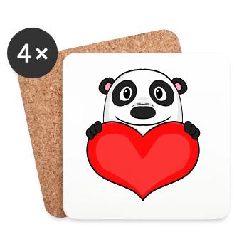 Panda avec cœur - Love Romantic - Dessous de verre (lot de 4) - blanc - Devant