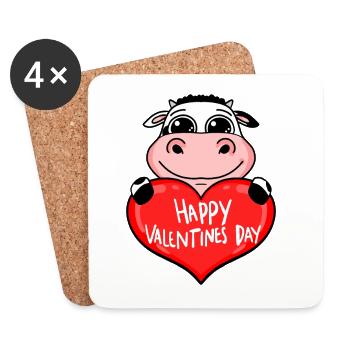 Valentinstag Herz Kuh - Untersetzer (4er-Set) - Weiß - Vorne