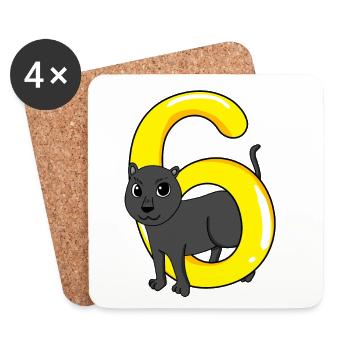 6 years old - 6th birthday with animal motif - Coasters (set of 4) - white - Front