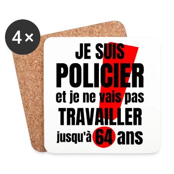 policier, police, retraite police - Dessous de verre (lot de 4) - blanc - Devant