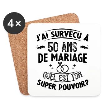 50 Ans De Mariage humoristique mariage - Dessous de verre (lot de 4) - blanc - Devant