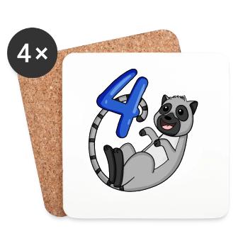 4 Jahre alt - 4. Geburtstag mit Tier Motiv - Untersetzer (4er-Set) - Weiß - Vorne