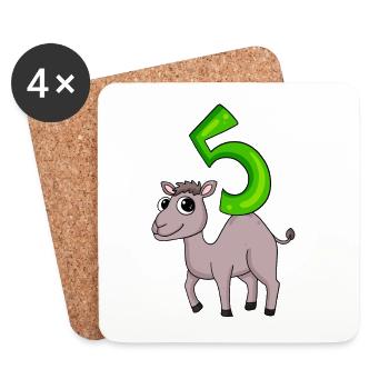 5 ans - 5ème anniversaire avec motif animal - chameau - Dessous de verre (lot de 4) - blanc - Devant