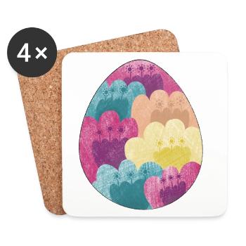 Œuf de Pâques coloré avec motif de fleurs - Dessous de verre (lot de 4) - blanc - Devant