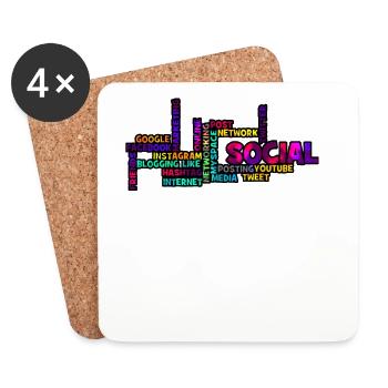 Réseau social Wordcloud : explosion de couleurs - Dessous de verre (lot de 4) - blanc - Devant