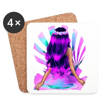 Fleur Enfant Noir-Rose Cheveux Rose Fille Violet - Dessous de verre (lot de 4) - blanc - Devant