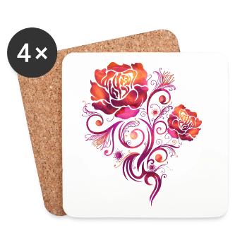 Happy Flowers Watercolor Roses - Untersetzer (4er-Set) - Weiß - Vorne