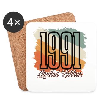 1991 Year of birth Birthday Year of construction Vintage Retro - Coasters (set of 4) - white - Front