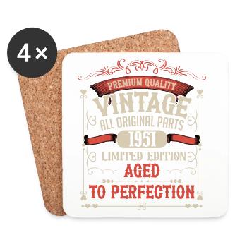 1951 Year of birth Born Birthday Vintage - Coasters (set of 4) - white - Front