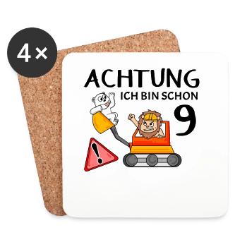 9 Geburtstag Kindergeburtstag Baustelle - Untersetzer (4er-Set) - Weiß - Vorne