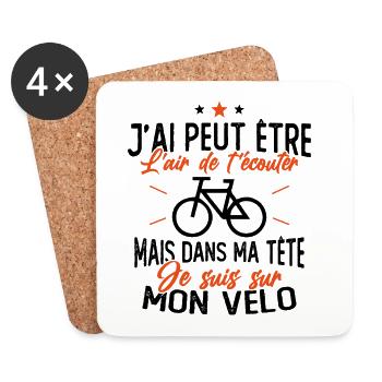 Dans Ma Tête Je suis sur Mon Vélo Humour Cyclisme - Dessous de verre (lot de 4) - blanc - Devant