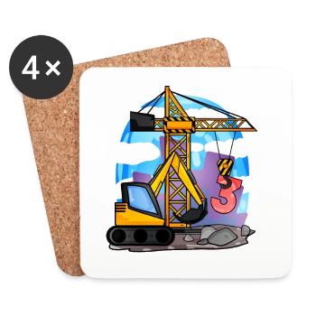 3. Geburtstag 3 Jahre Kran Baustelle Bagger Junge - Untersetzer (4er-Set) - Weiß - Vorne