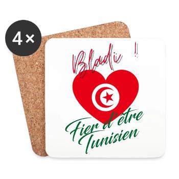 Fier d'être Tunisien, Bladi, Drapeau Tunisie - Dessous de verre (lot de 4) - blanc - Devant