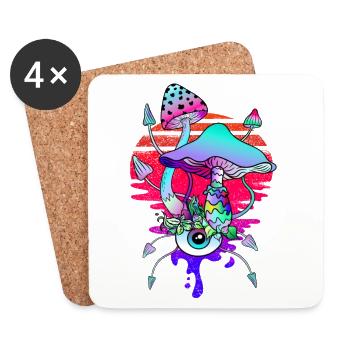 Champignons magiques Vaporwave Coucher de soleil - Dessous de verre (lot de 4) - blanc - Devant