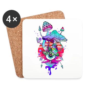 Magic Mushrooms Psychedelic Mushroom Eyes Art - Coasters (set of 4) - white - Front