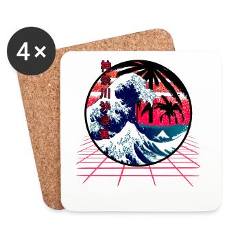 La grande vague de Kanagawa Retro Wave - Dessous de verre (lot de 4) - blanc - Devant