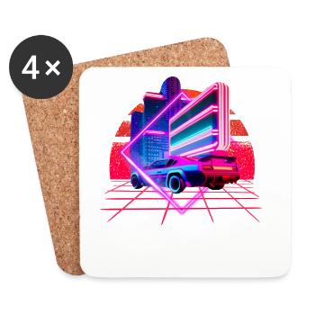 Retro Wave Sports Car 80s Skyline Vaporwave - Coasters (set of 4) - white - Front