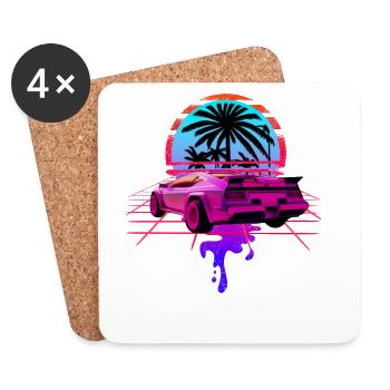 Retro Wave Sports Car 80s Vaporwave - Coasters (set of 4) - white - Front