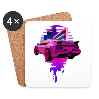 Retro Wave Sports Car Vaporwave Sunset - Coasters (set of 4) - white - Front