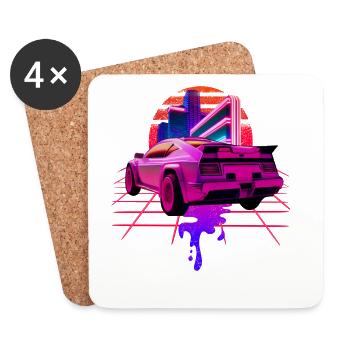 Retro Wave Sports Car Vaporwave Sunset - Coasters (set of 4) - white - Front