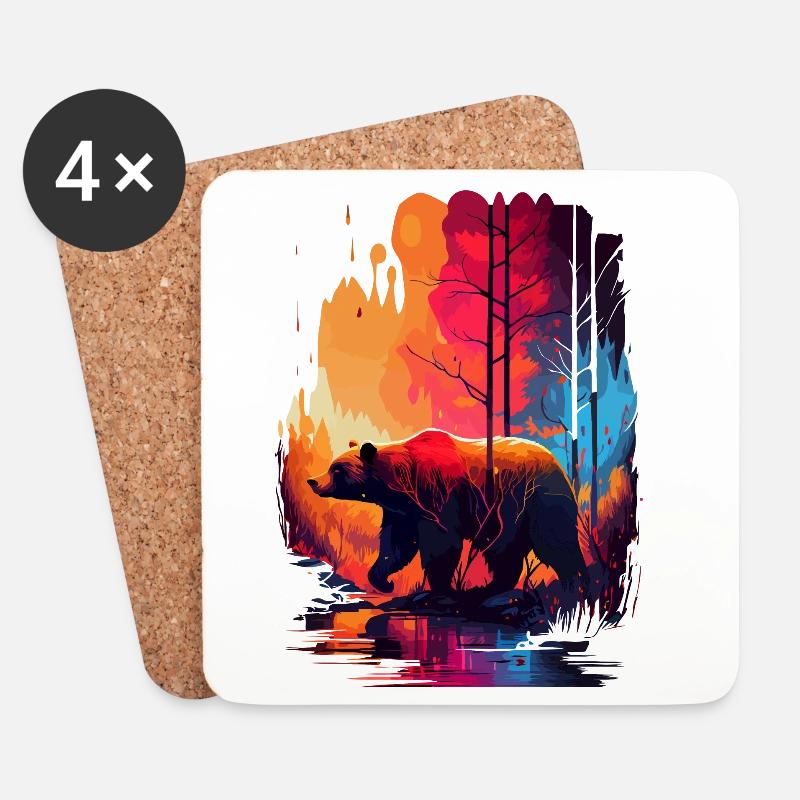 Bär im Wald bunt - Untersetzer (4er-Set) - Weiß