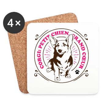 Corgi Petit chien grand cœur - Dessous de verre (lot de 4) - blanc - Devant
