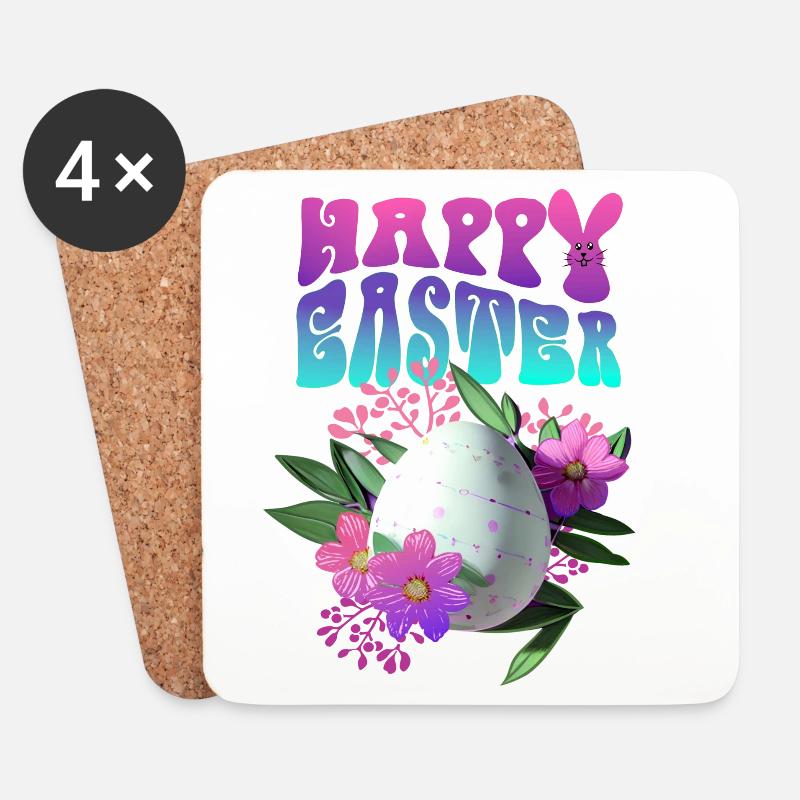 Frohe Ostern Osterei Floral - Untersetzer (4er-Set) - Weiß