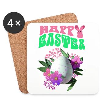 Happy Easter Easter Egg Floral Art - Coasters (set of 4) - white - Front