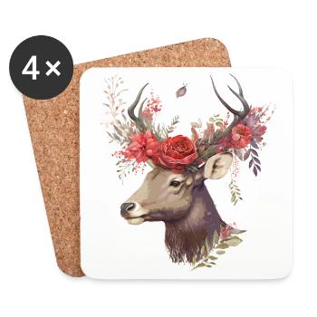 Deer with lush flowers - Coasters (set of 4) - white - Front