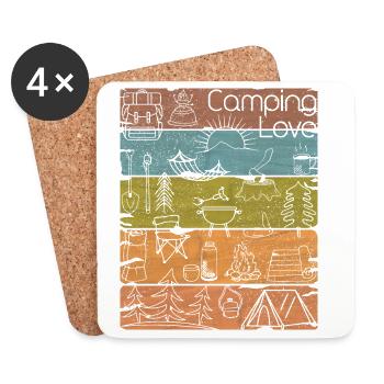 Camping Love lineart rétro lumière - Dessous de verre (lot de 4) - blanc - Devant