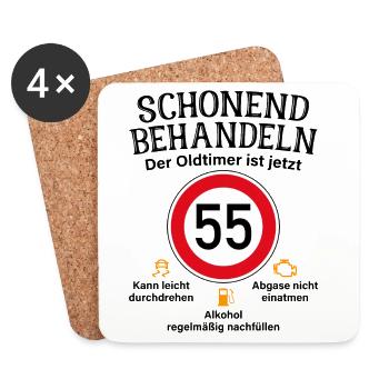 55. Geburtstag Schonend Behandeln Oldtimer Ist 55 - Untersetzer (4er-Set) - Weiß - Vorne
