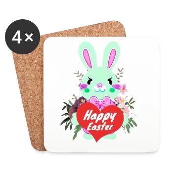 süßer Osterhase mit Herz Frohe Ostern - Untersetzer (4er-Set) - Weiß - Vorne