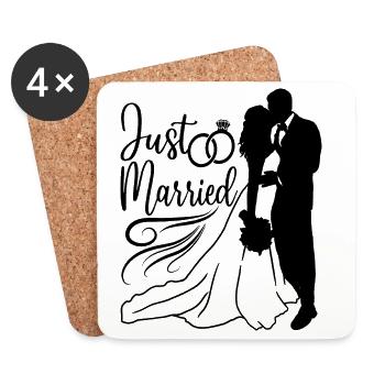 Couple juste marié Femme Mari - Dessous de verre (lot de 4) - blanc - Devant