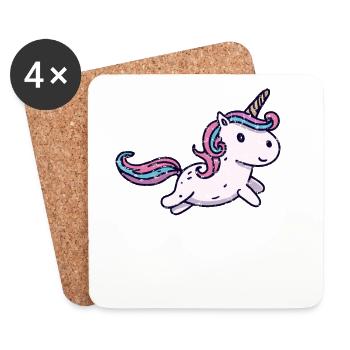 Süßes Kawaii Einhorn Springt Grunge - Untersetzer (4er-Set) - Weiß - Vorne