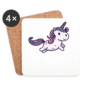 Süßes Kawaii Einhorn Springt - Untersetzer (4er-Set) - Weiß - Vorne